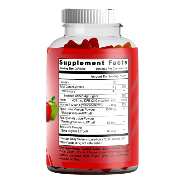 Apple Cider Vinegar Gummies with Vitamin B12 – Non-GMO, Gluten-Free, Delicious ACV Gummies for Energy Boost & Health Benefits, 60ct.