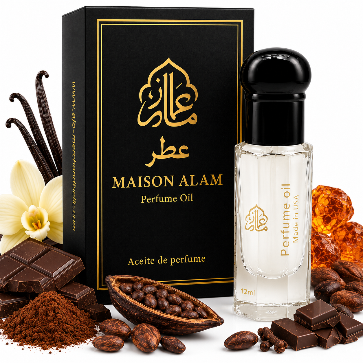 Maison Alam Choco Musk Roll On Perfume Oil, Arabic Perfume Oil, 12ml | Alcohol-Free Perfume Oils for Women and Men with Warm Spicy, Amber, Vanilla, Chocolate, Cocoa & Soft Musk, Travel Body Oil
