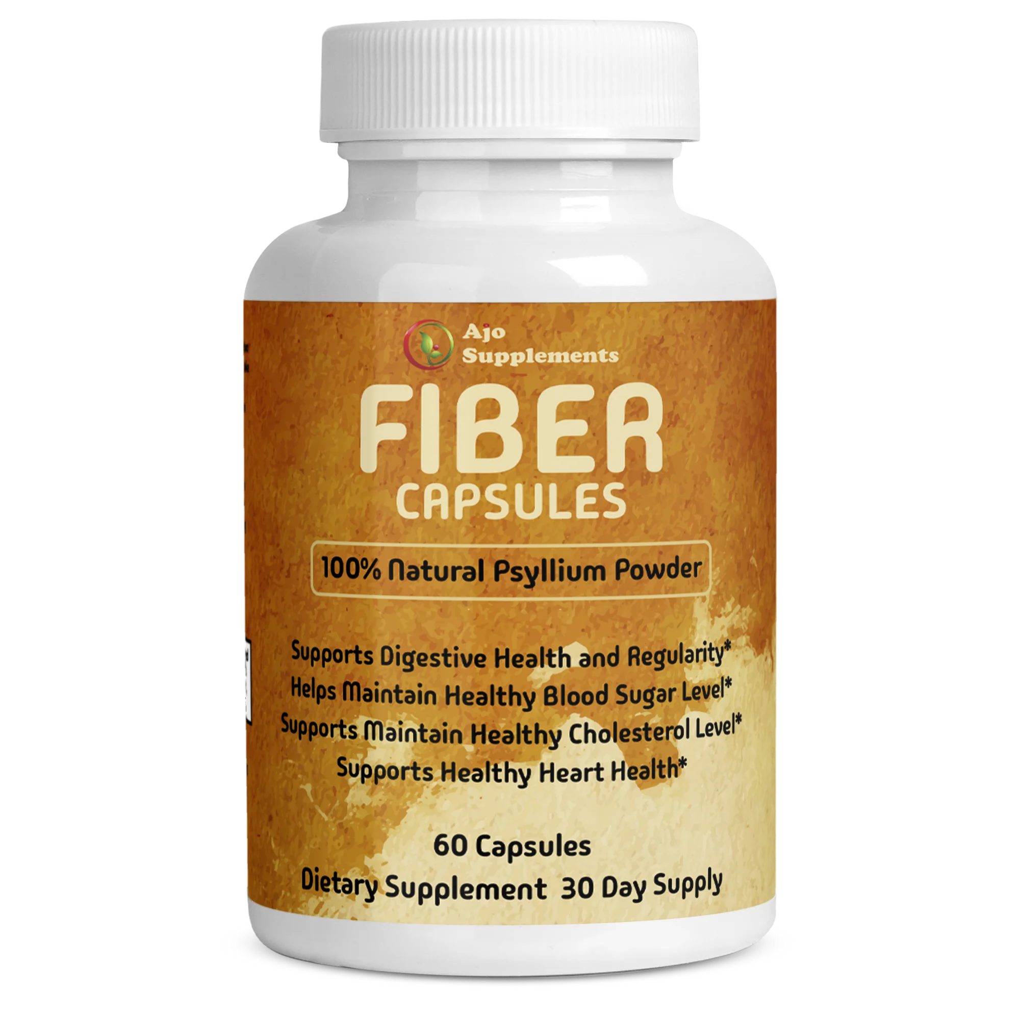 100% Psyllium Husk Fiber Capsules – Natural Digestive Support, 60 Capsules for Regularity, Healthy Gut, and Cholesterol Management.