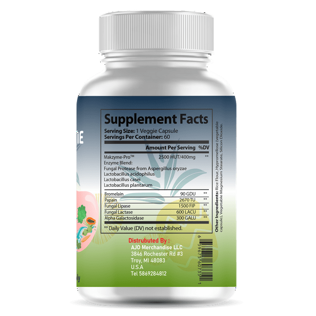 Makzyme Pro Digestive Enzymes Supplement - 60ct, Supports Digestive Health & Nutrient Absorption, Premium Enzyme Blend.