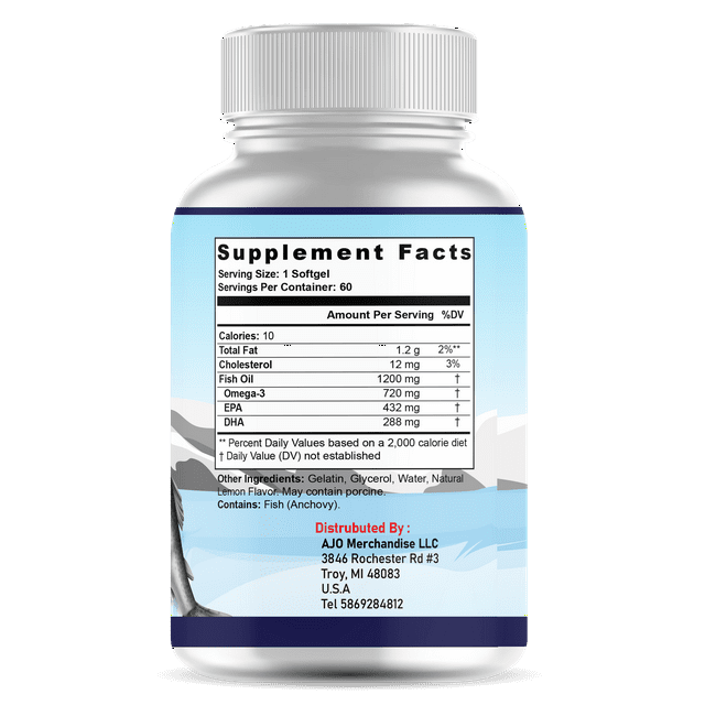 Omega 3 Fish Oil 2600mg - High Potency Softgels with EPA & DHA - Burpless Formula for Heart, Brain, & Joint Health - 60 Count