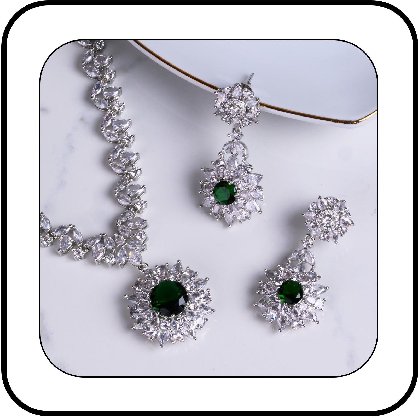 Gemstones Jewelry Sets for Women - Gold & Rhodium Plated Necklace & Dangle Earring Sets - Wedding Jewelry Sets for Brides Bridesmaid - Unique Gifts for Daughter, Girlfriend & Wife