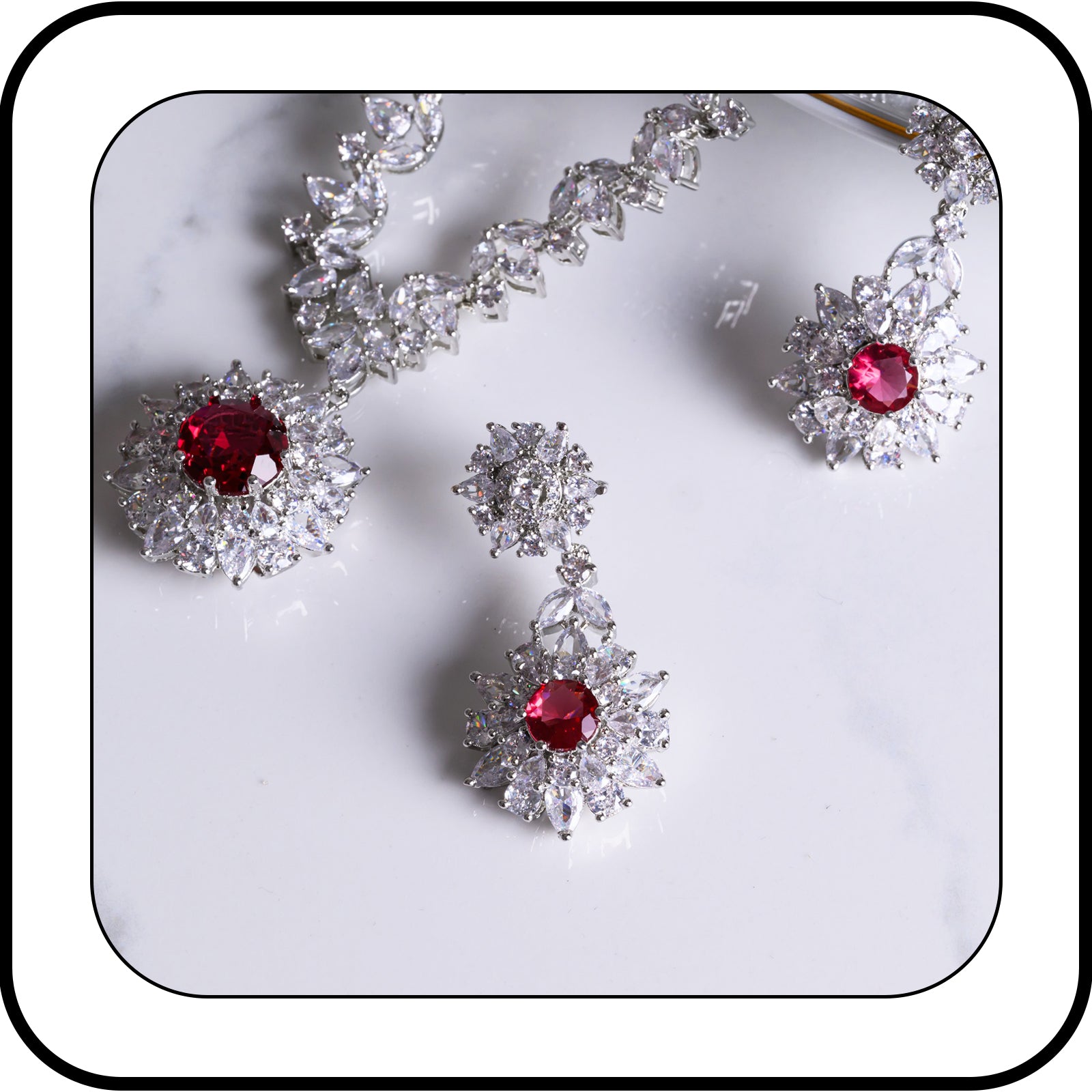 Gemstones Jewelry Sets for Women - Gold & Rhodium Plated Necklace & Dangle Earring Sets - Wedding Jewelry Sets for Brides Bridesmaid - Unique Gifts for Daughter, Girlfriend & Wife