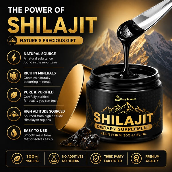 Cozy Tropics Pure Himalayan Shilajit Resin 30g, Gold Grade Natural Mineral Resin with Fulvic Acid & 85+ Trace Minerals, Easy Mix Daily Routine for Men & Women, Comes with a Spoon