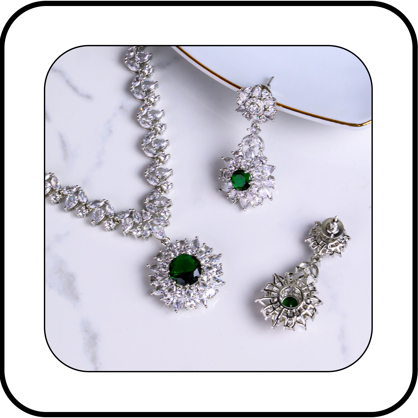 Gemstones Jewelry Sets for Women - Gold & Rhodium Plated Necklace & Dangle Earring Sets - Wedding Jewelry Sets for Brides Bridesmaid - Unique Gifts for Daughter, Girlfriend & Wife