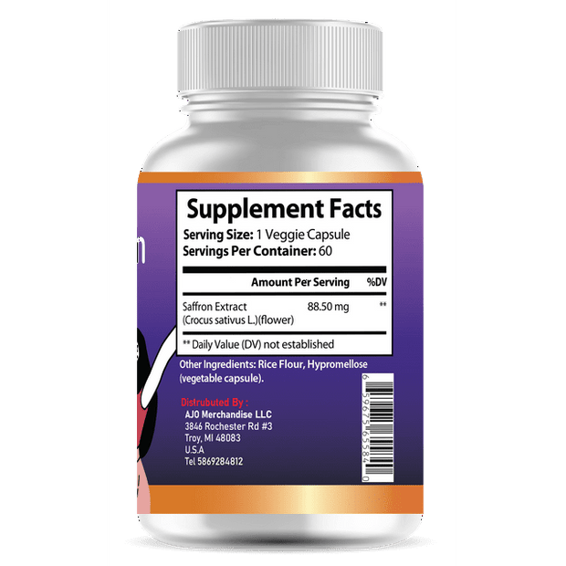 Saffron Extract Capsules 88.50mg - Natural Appetite Suppressant for Weight Loss, Mood, Focus & Vision Support - 60ct