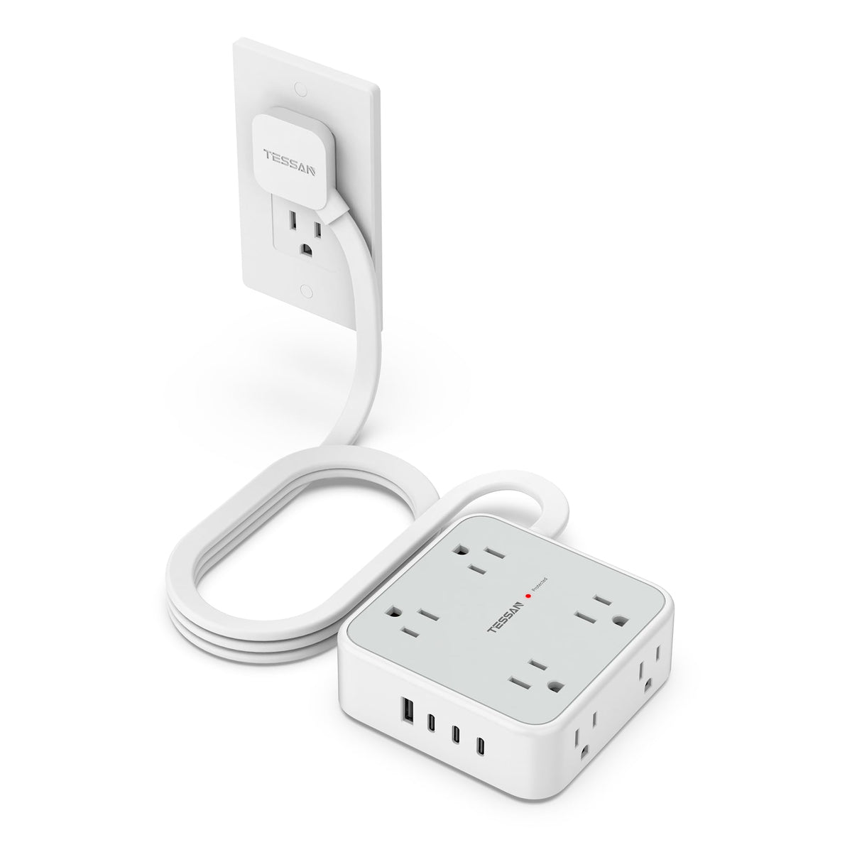 TESSAN Surge Protector Power Strip with 900J Surge Protection, 10 Ft, Grey