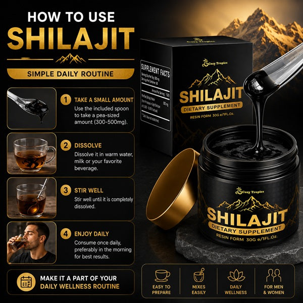 Cozy Tropics Pure Himalayan Shilajit Resin 30g, Gold Grade Natural Mineral Resin with Fulvic Acid & 85+ Trace Minerals, Easy Mix Daily Routine for Men & Women, Comes with a Spoon