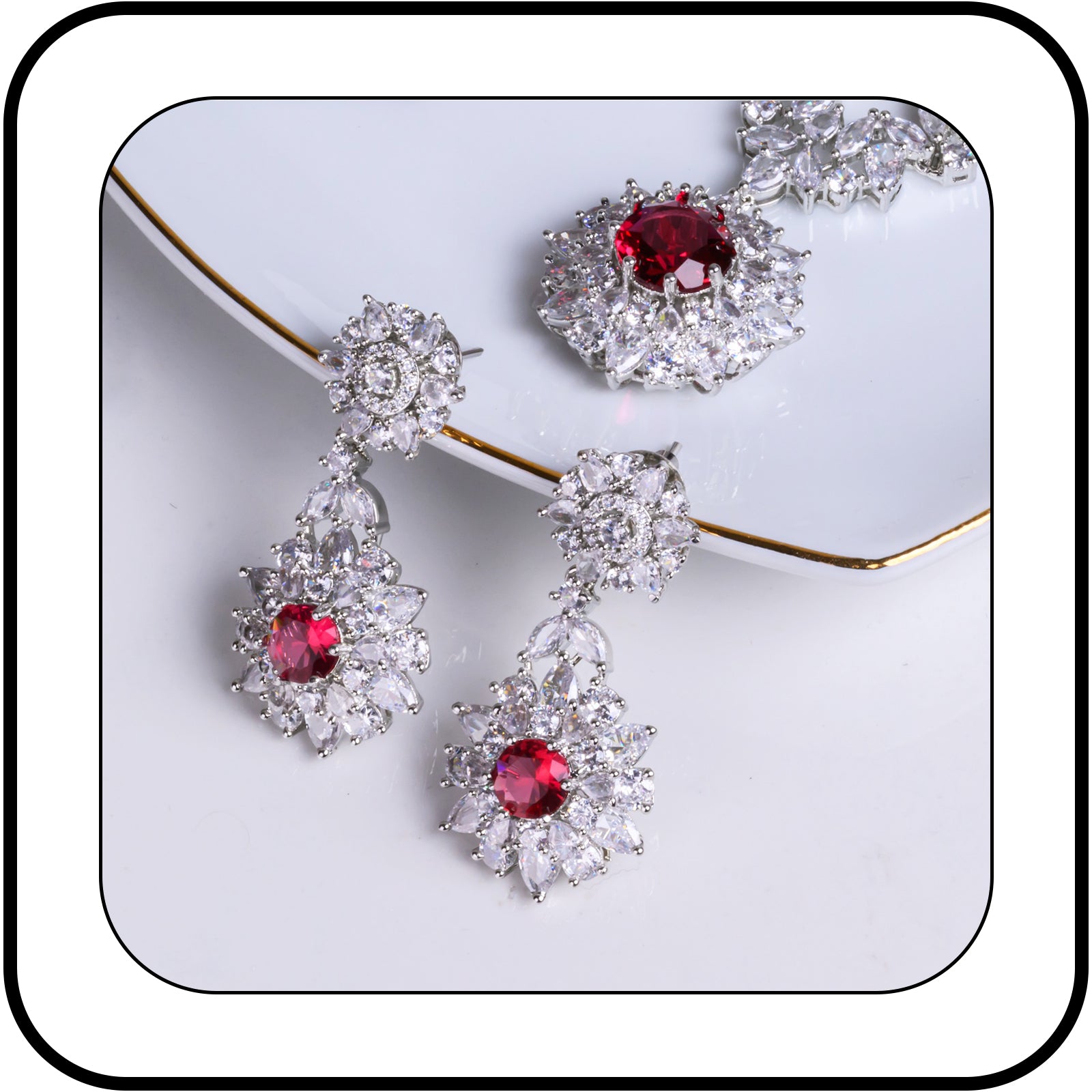 Gemstones Jewelry Sets for Women - Gold & Rhodium Plated Necklace & Dangle Earring Sets - Wedding Jewelry Sets for Brides Bridesmaid - Unique Gifts for Daughter, Girlfriend & Wife