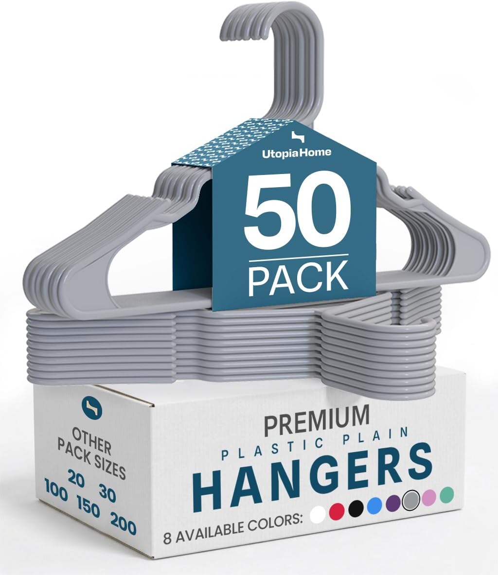 Utopia Home Plastic Hangers 50 Pack – Space Saving Clothes Hanger Grey