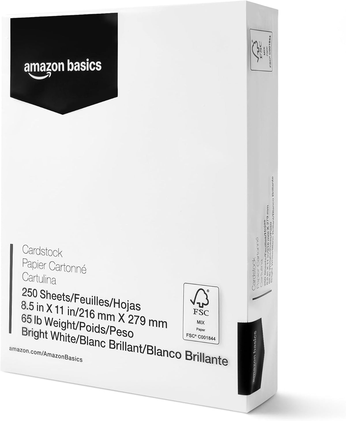 Amazon Basics Cardstock Paper, 8.5" x 11", 65 lb/176 gsm, 96 Bright White, 250 Sheets