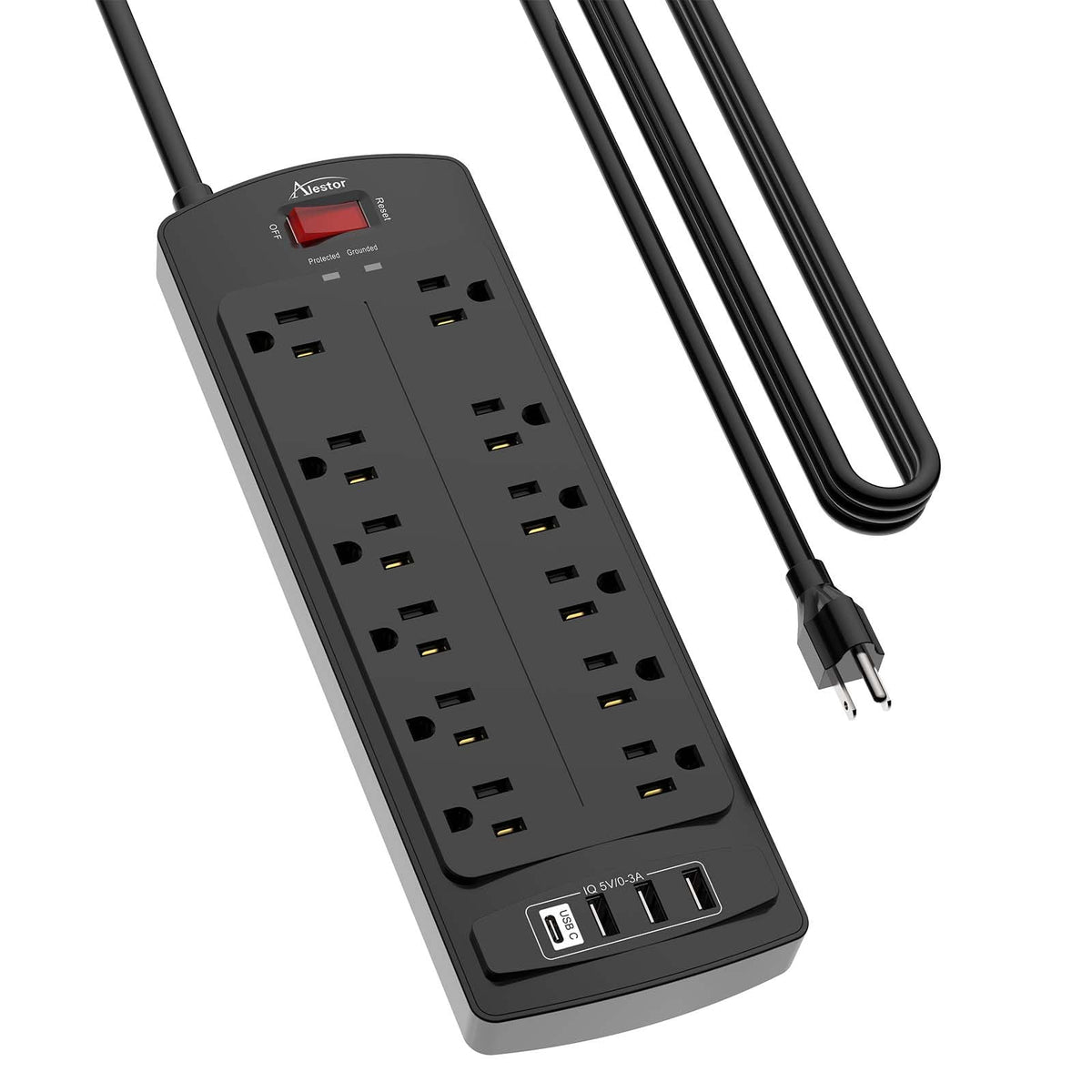 ALESTOR 6 Ft Surge Protector Power Strip with 12 Outlets and 4 USB Ports