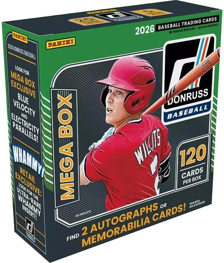 2026 Panini Donruss Baseball Retail Mega Box | Factory Sealed MLB Trading Cards | Exclusive Mega Box Parallels | Rated Prospects, Optic Cards, Inserts & Rare Chase Cards