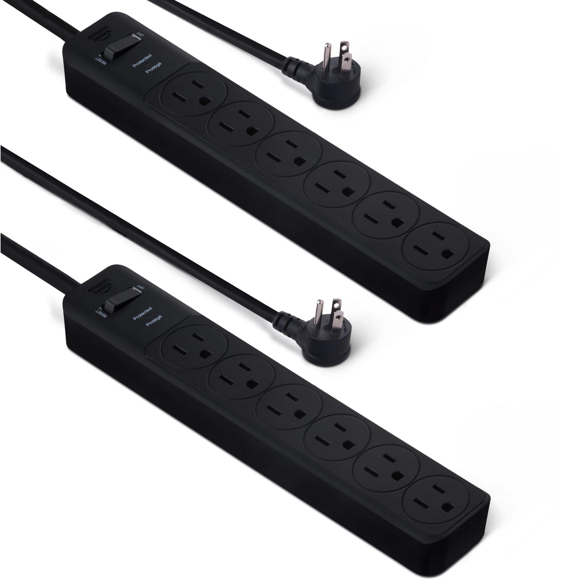 Amazon Basics 6-Outlet Surge Protector Power Strip with 200J Protection, Circuit Breaker, 2ft Extension Cord, Black, 2-Pack