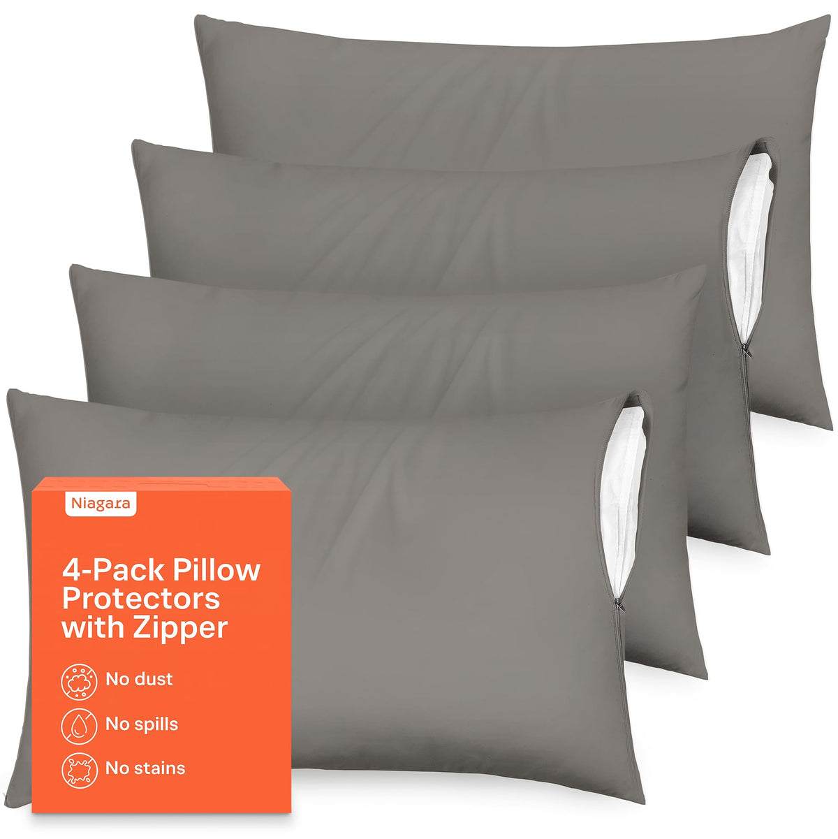 Ultra Soft Pillow Protectors with Zipper - Queen Size - Set of 4 - White