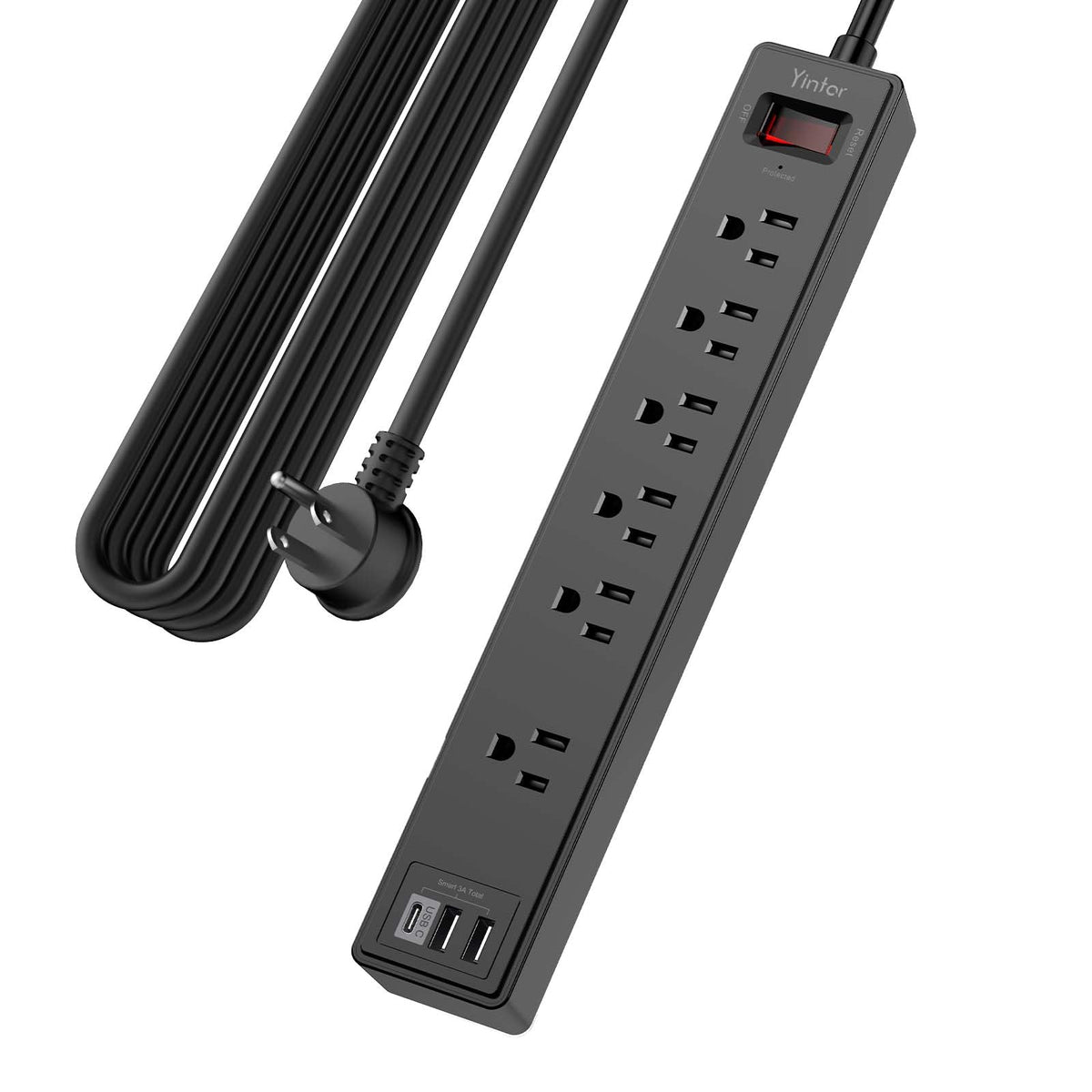 Yintar 10Ft Surge Protector Power Strip with 6 Outlets & 3 USB Ports, Black