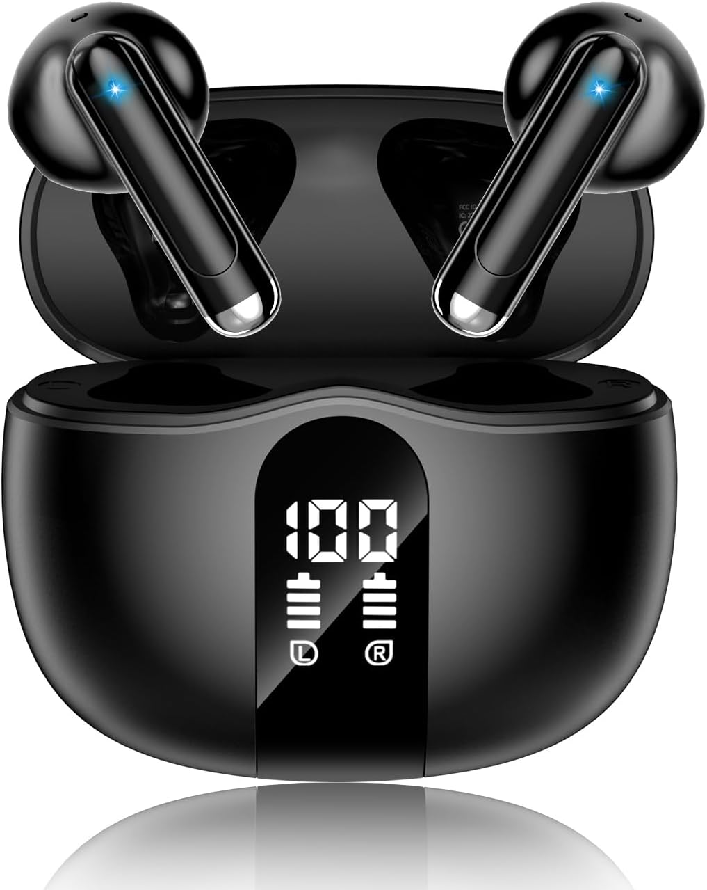 XIAOWTEK Wireless Earbuds, 2026 Bluetooth 5.4 Headphones Bass Stereo Ear Buds with Noise Cancelling Mic, LED Display in Ear Earphones 50H Playtime Ear Buds, IP7 Waterproof for Laptop Pad Phones Black
