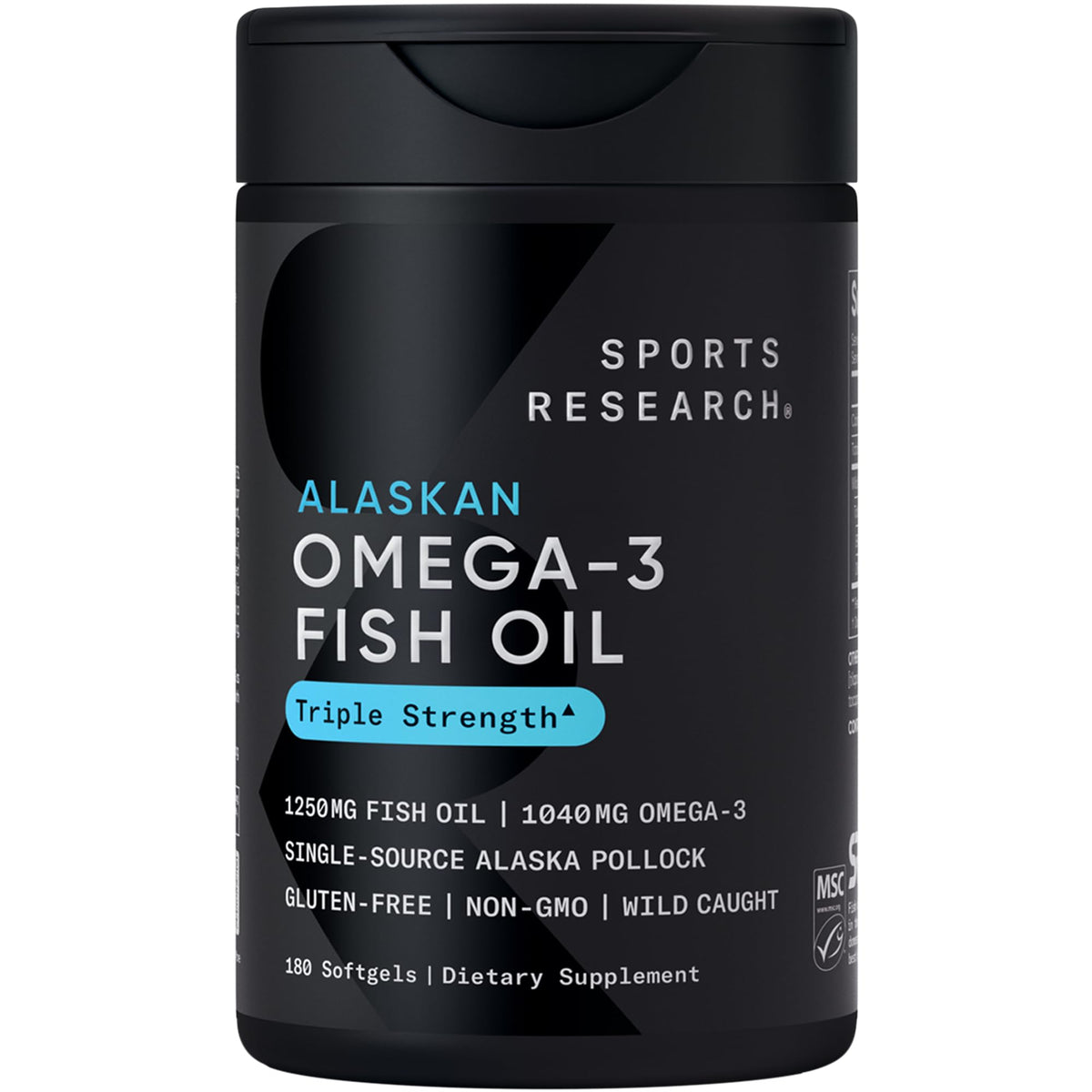 Sports Research® Omega-3 Fish Oil 1250mg from Wild Alaska Pollock, 90 Count
