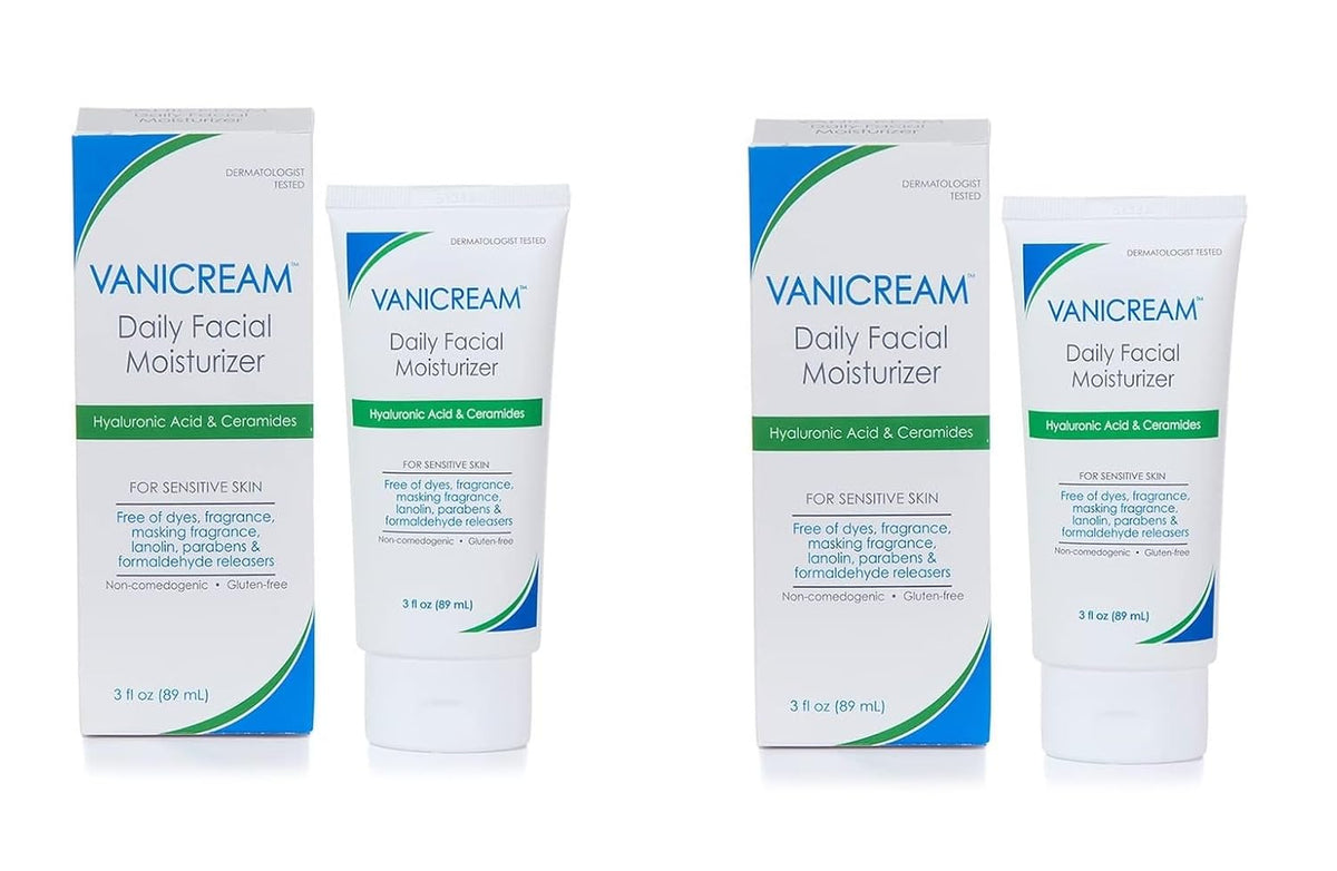 Vanicream Daily Facial Moisturizer With Ceramides and Hyaluronic Acid - Formulated Without Common Irritants for Those with Sensitive Skin, 3 fl oz (Pack of 2)