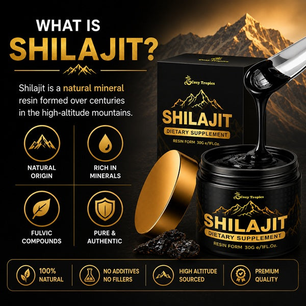 Cozy Tropics Pure Himalayan Shilajit Resin 30g, Gold Grade Natural Mineral Resin with Fulvic Acid & 85+ Trace Minerals, Easy Mix Daily Routine for Men & Women, Comes with a Spoon