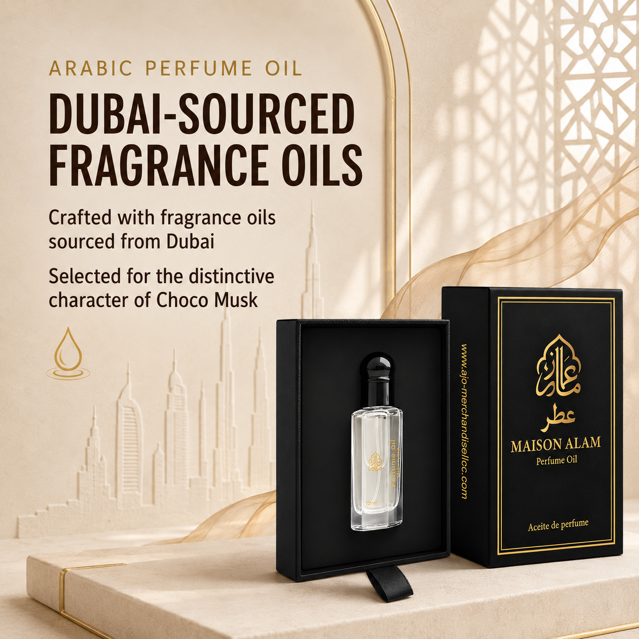 Maison Alam Choco Musk Roll On Perfume Oil, Arabic Perfume Oil, 12ml | Alcohol-Free Perfume Oils for Women and Men with Warm Spicy, Amber, Vanilla, Chocolate, Cocoa & Soft Musk, Travel Body Oil