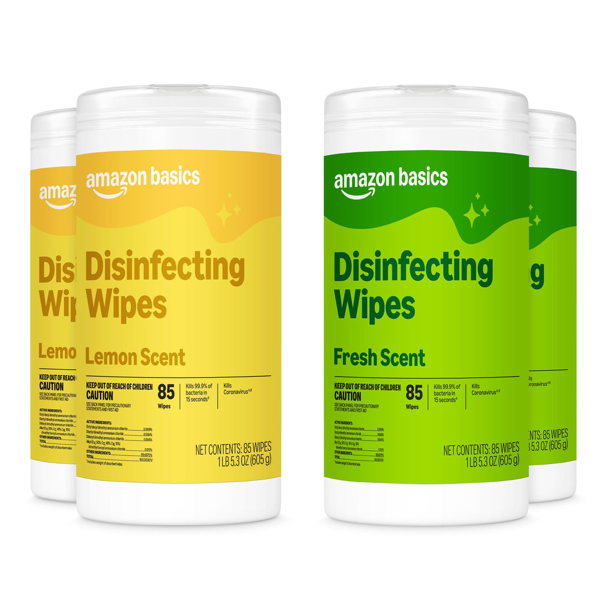 Amazon Basics Disinfecting Wipes, Lemon Scent, for Sanitizing, Cleaning & Deodorizing, 255 Count (3 Packs of 85), Packaging May Vary
