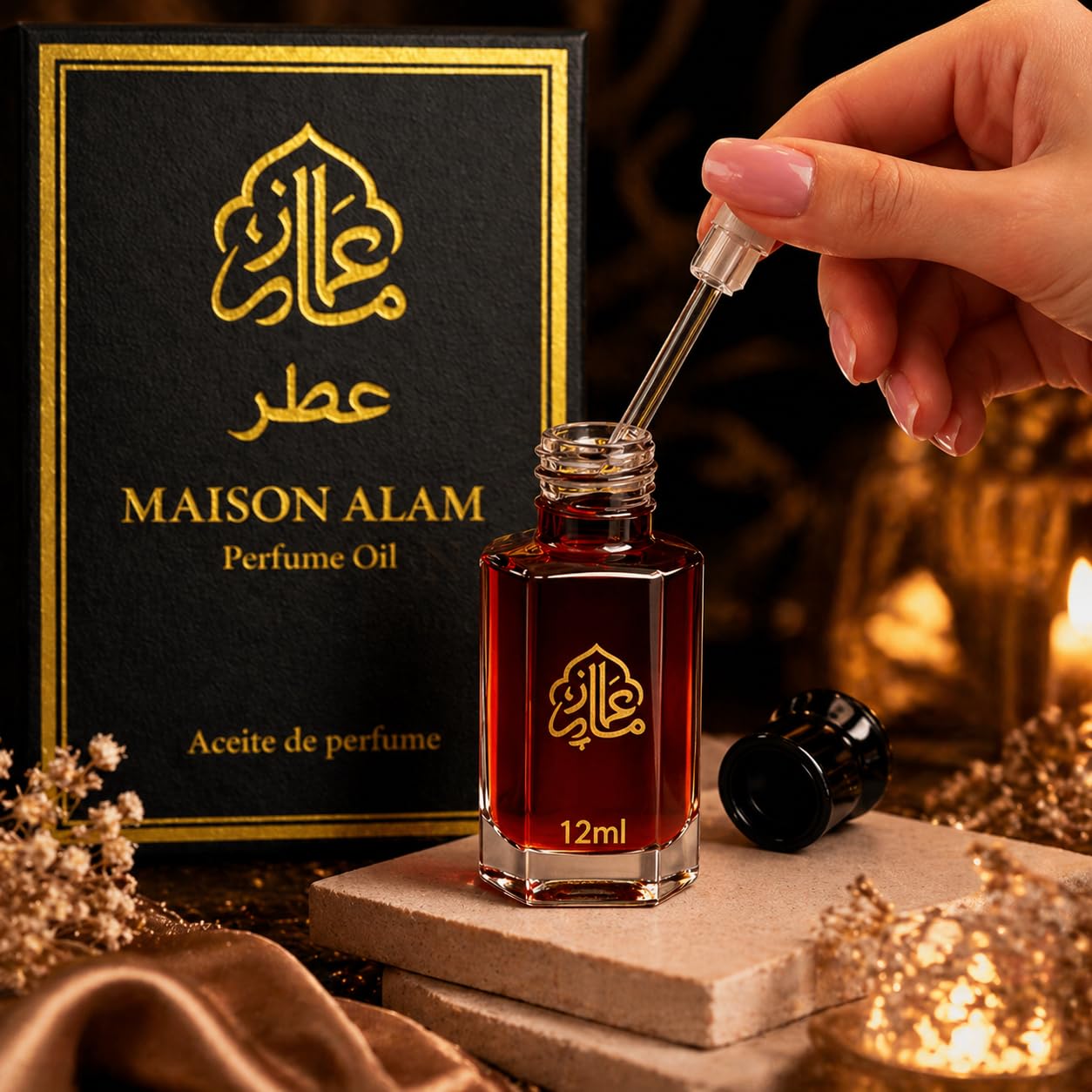 Maison Alam Intense Amber Roll On Perfume Oil for Men & Women 12ml(0.40 oz) | Alcohol-Free Travel Body Oil, Long Lasting Fragrance Inspired by Baccarat Rouge 540, Saffron Jasmine Amber Woody Notes