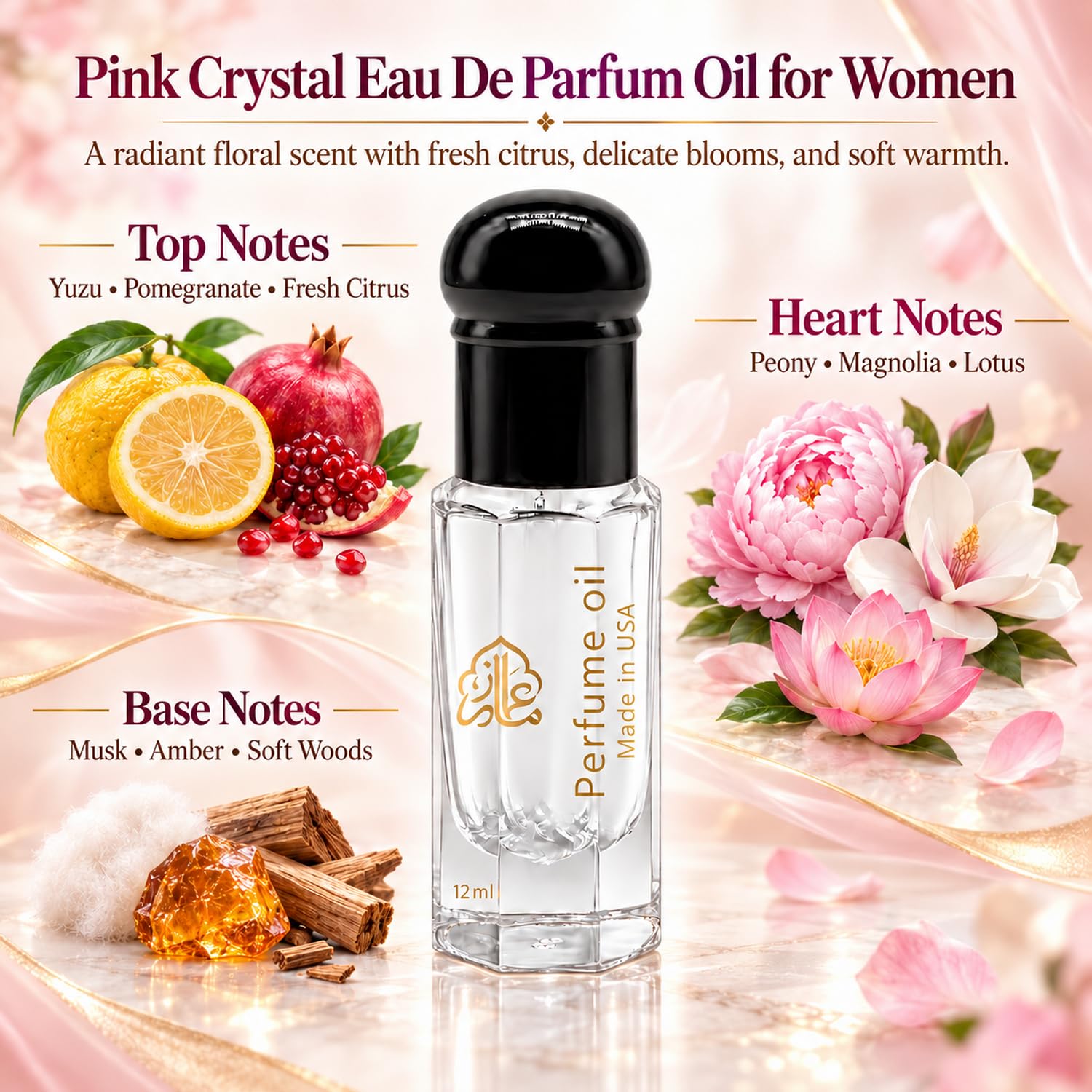 Maison Alam Pink Crystal Fresh Fruity Floral Eau De Parfum Oil for