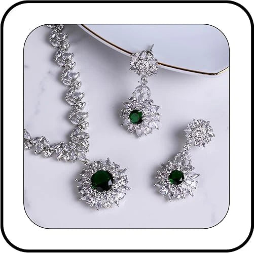 Gemstones Jewelry Sets for Women - Gold & Rhodium Plated Necklace & Dangle Earring Sets - Wedding Jewelry Sets for Brides Bridesmaid - Unique Gifts for Daughter, Girlfriend & Wife