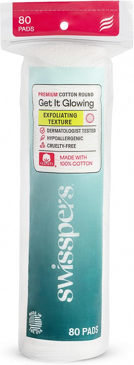 Swisspers Premium Exfoliating Cotton Rounds, Dual-Sided (Pack of 1)