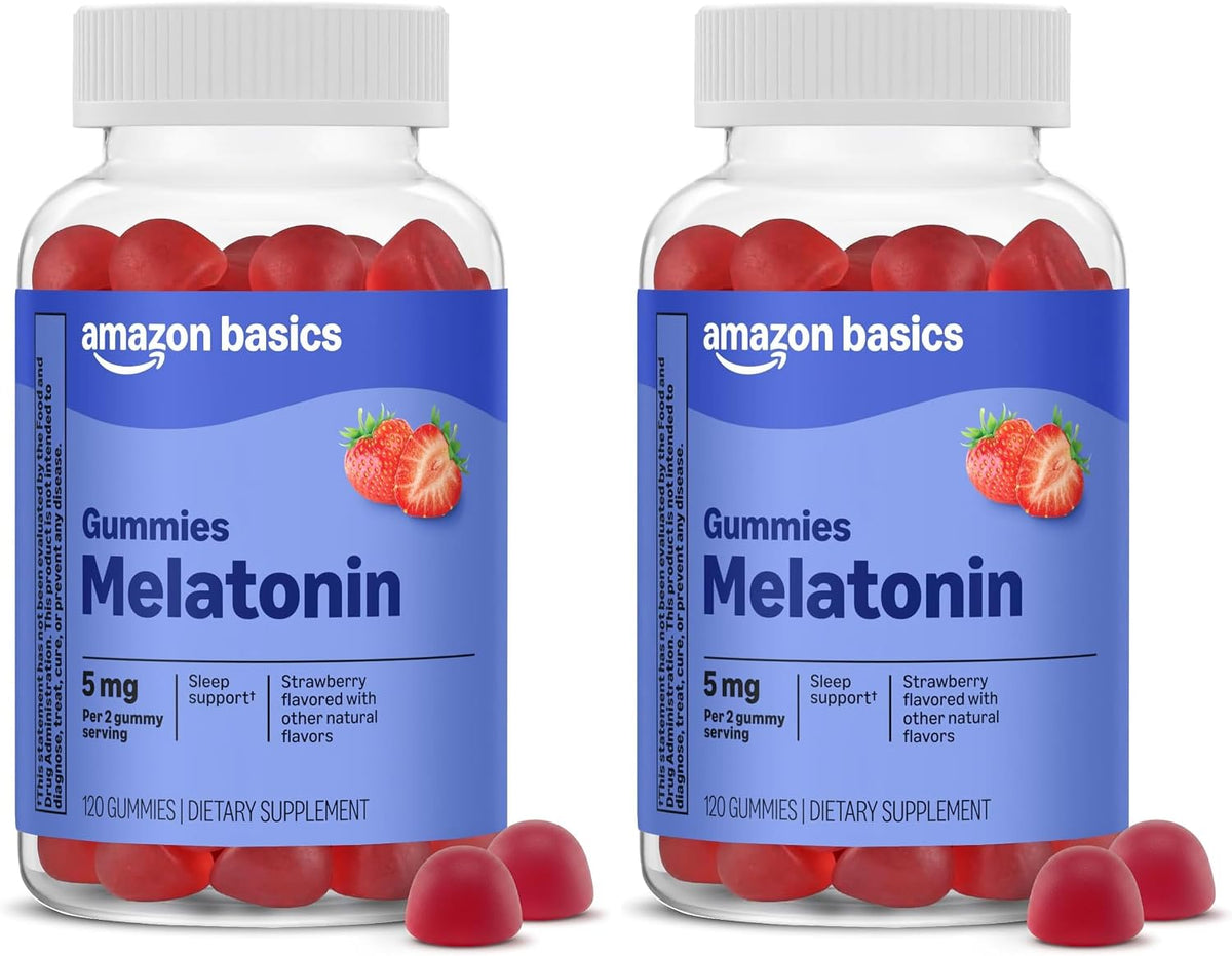 Amazon Basics Melatonin 5mg, 120 Gummies (2 per Serving), Strawberry, Packaging May Vary