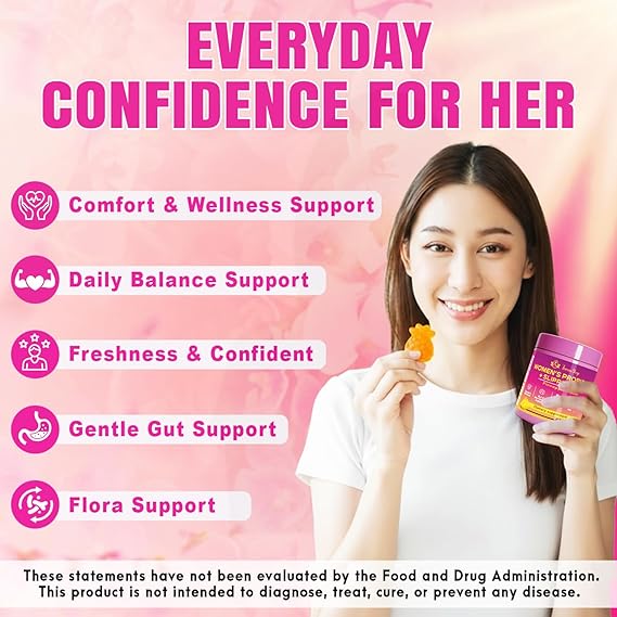 Her Juicy Women’s Probiotic Gummies with Slippery Elm & Prebiotic XOS, Lactobacillus Blend, Support pH Balance for Women, Pineapple Flavor, 60 Gummies