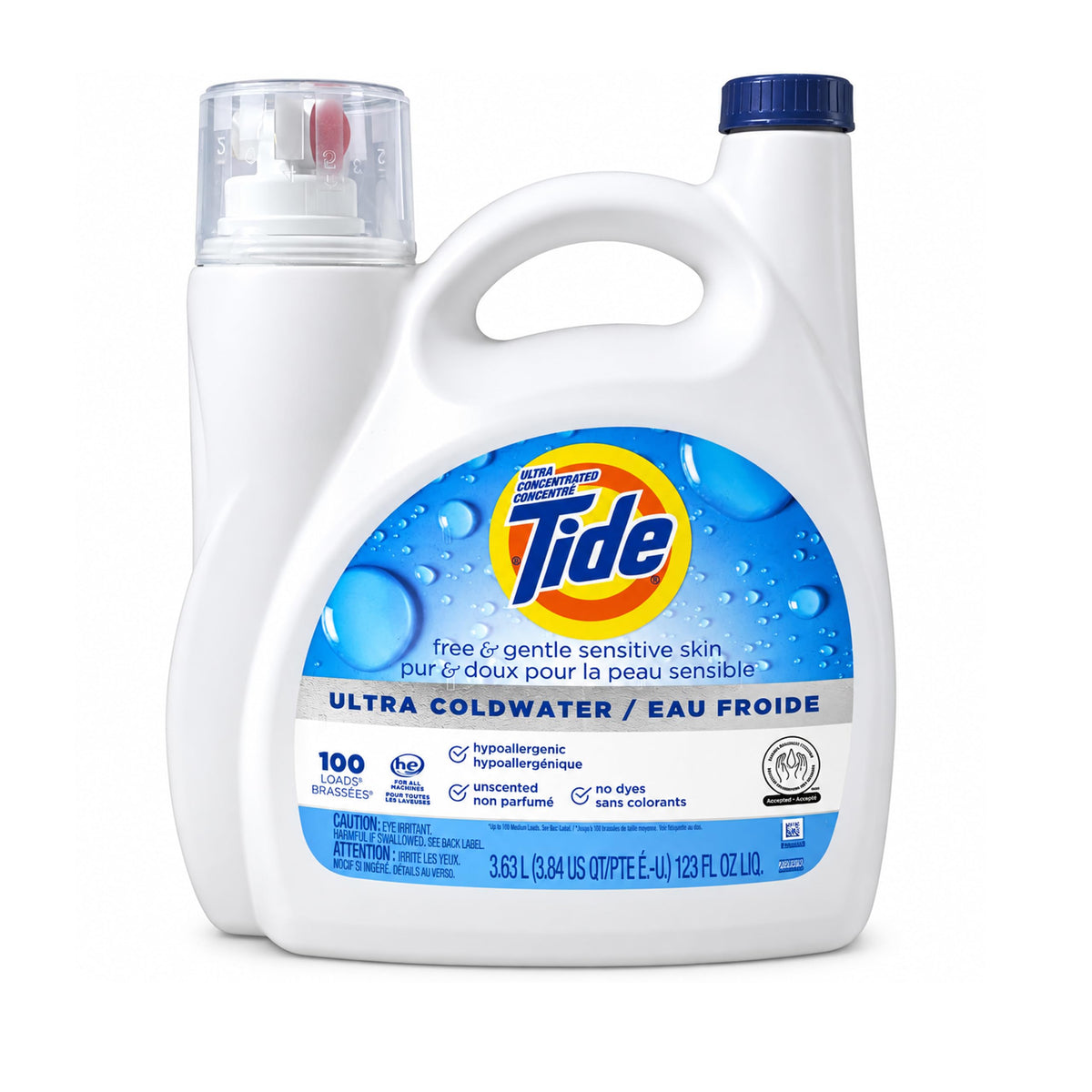 Tide Free & Gentle HE Liquid Laundry Detergent, Unscented, 1.06 L (25 Loads) - Packaging May Vary