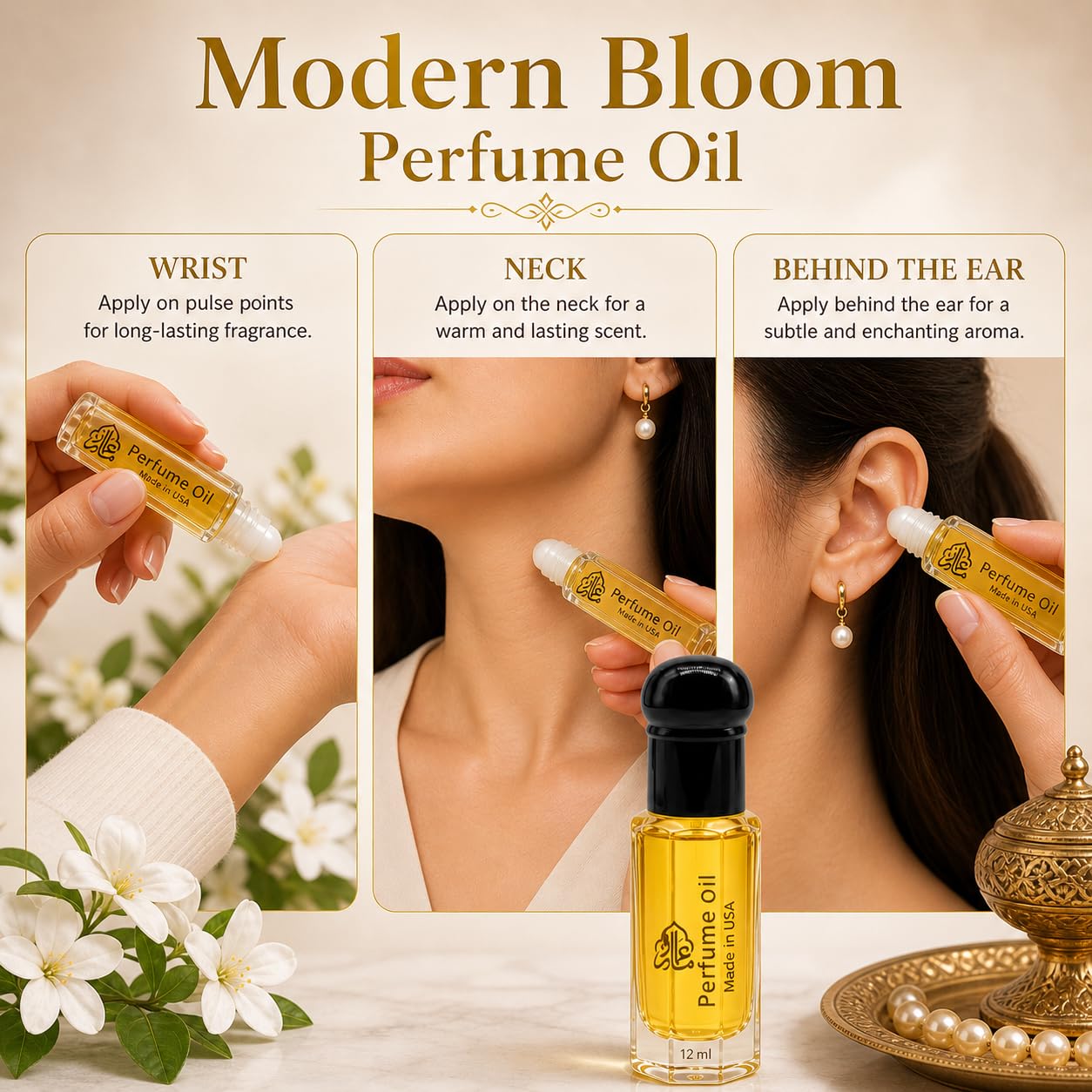 Maison Alam Modern Bloom Arabic Roll On Perfume Oil for Women, 12ml | Luxury Floral Fruity Long-Lasting Fragrance, Alcohol-Free Travel Size Body Oil with Pear, Citrus, Jasmine, Vanilla Amber Musk