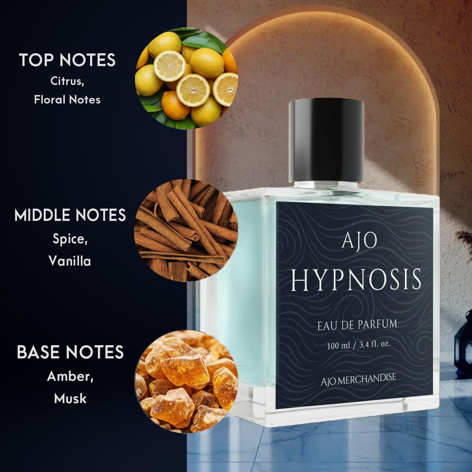 AJO Hypnosis Pheromone Infused Cologne for Men, Eau de Parfum 3.4 fl oz | Men's Pheromone Cologne to Attract women, Long Lasting Cologne for Men, Citrus Floral Musk Fragrance with Amber & Vanilla