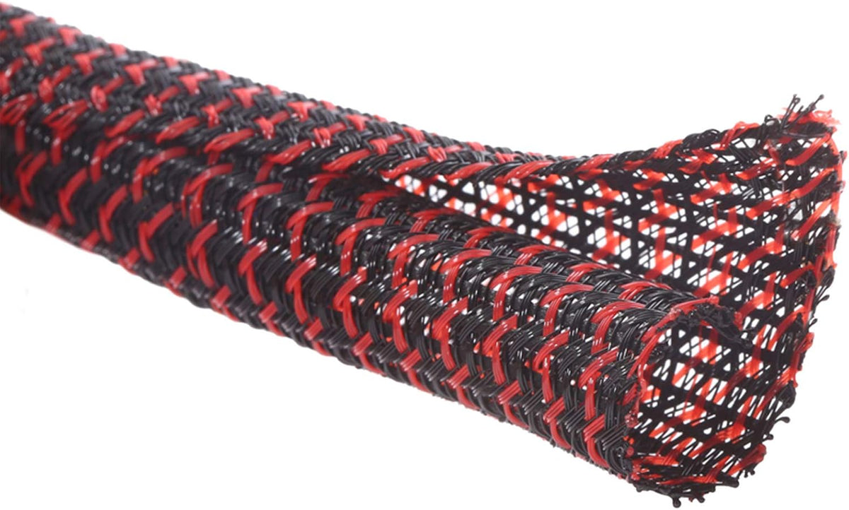 Alex Tech 25ft - 1/4 inch Cord Protector Wire Loom Tubing Cable Sleeve Split Sleeving for USB Cable Power Cord Audio Video Cable – Protect Cat from Chewing Cords - BlackRed