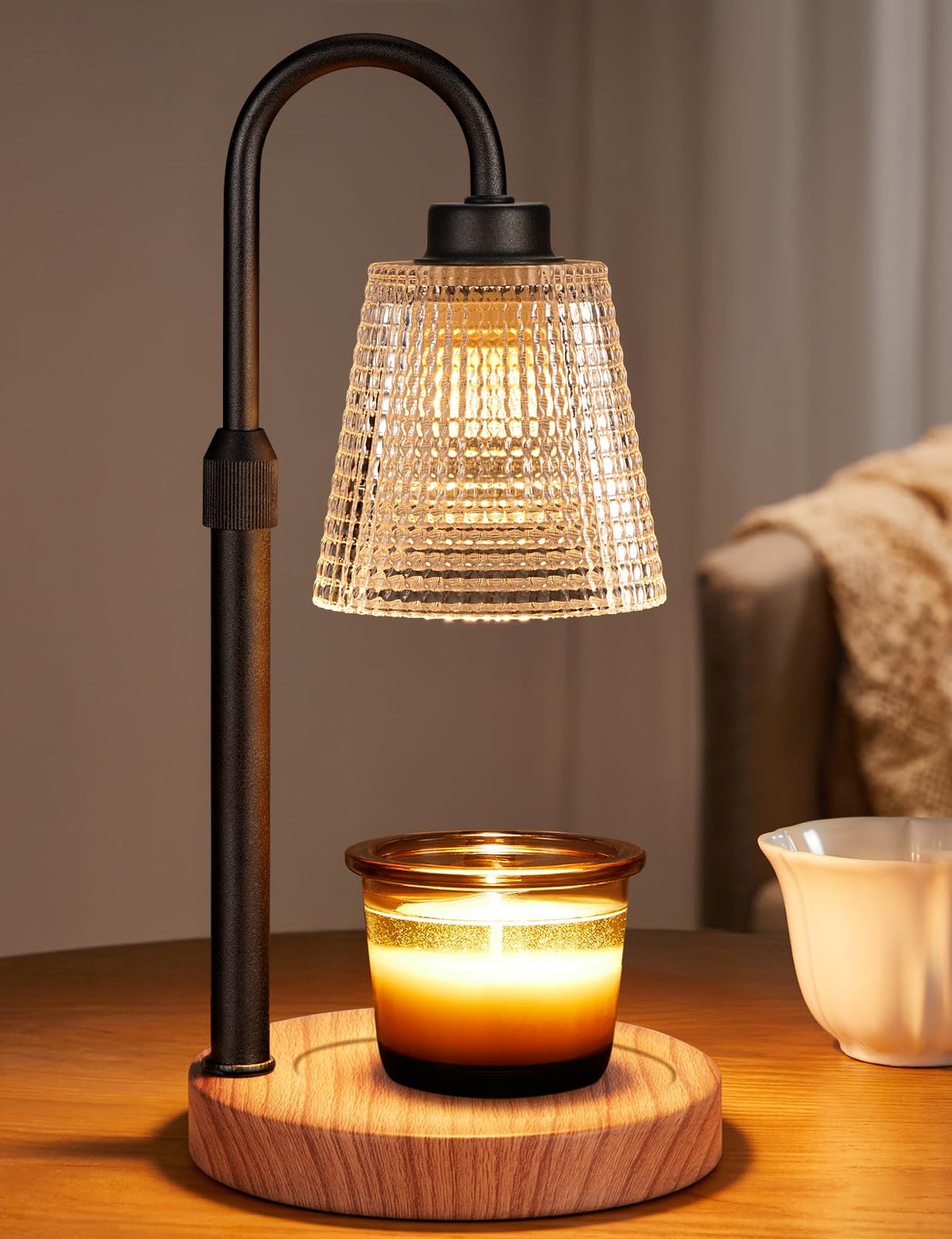 Wood Color& Clear Candle Warmer Lamp with Timer, Dimmable Candle Warmer for Jar Candles, Height Adjustable Wax Melts Warmer, Birthday Gifts for Women Mom, House Warming Gifts New Home Decor