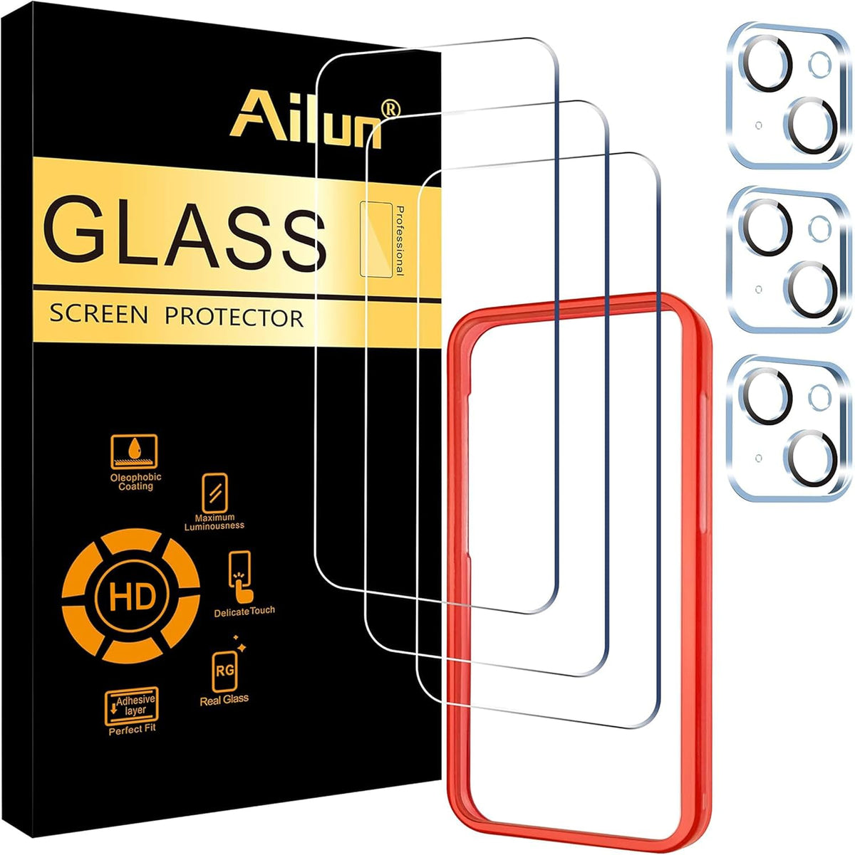 Ailun Screen Protector + Camera Lens Protector for iPhone 15, 3+3 Pack