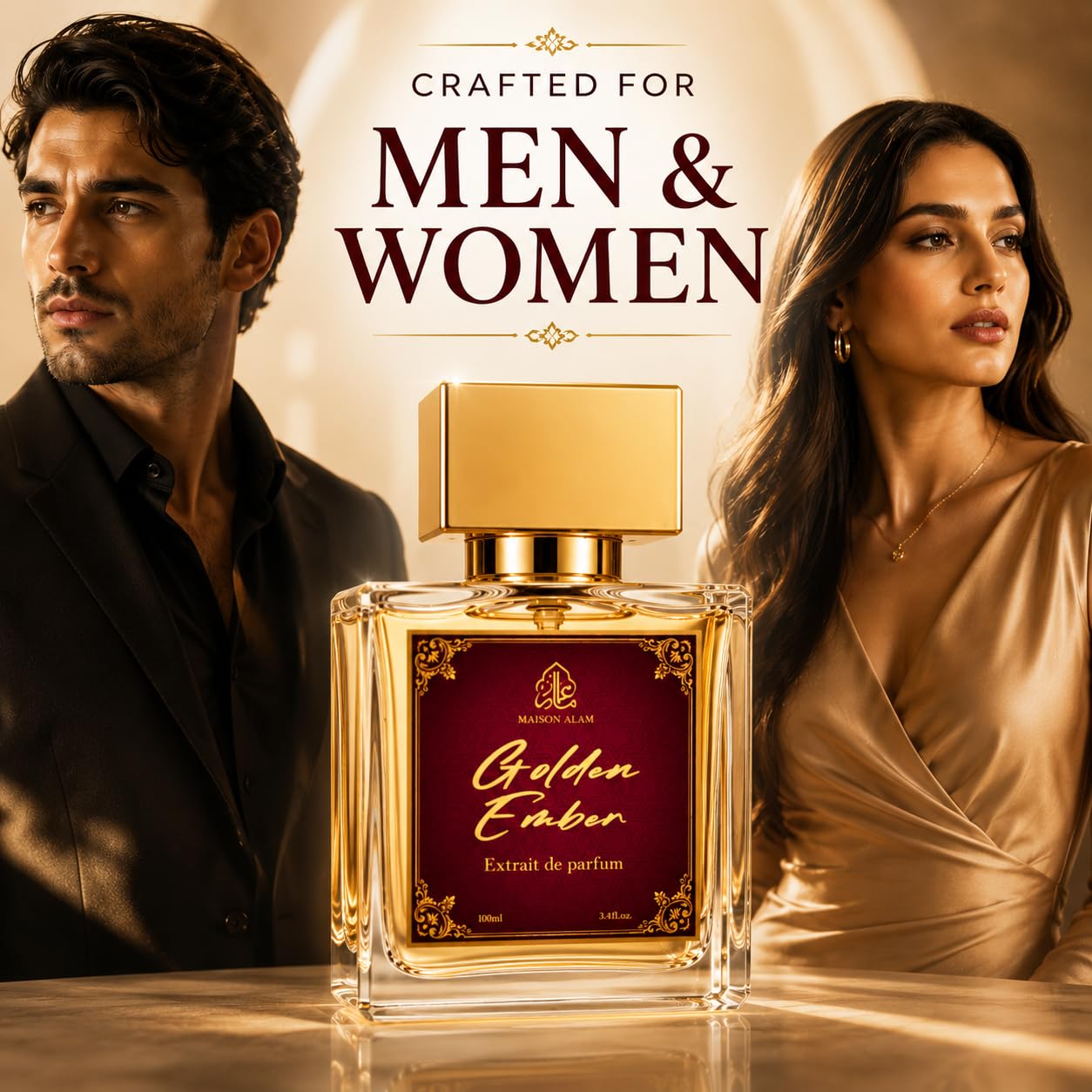 Maison Alam Golden Ember Unisex Arabian Perfume, Extrait de Parfum, 100 ml | Long Lasting Ambery Saffron Perfume for Men and Women, Summer Perfume with Saffron, Jasmine, Amberwood, Cedarwood & Musk