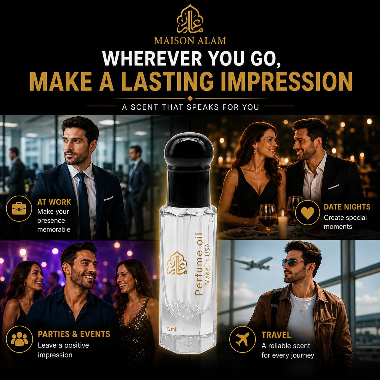 Maison Alam White Musk Attar Oil, Arabic Perfume Oil for Men and Women 12ml | Alcohol Free Long Lasting Roll On Perfume Oil with Vanilla Musk, Jasmine, Amber & Vetiver, Dubai Sourced Eau De Perfume Oil
