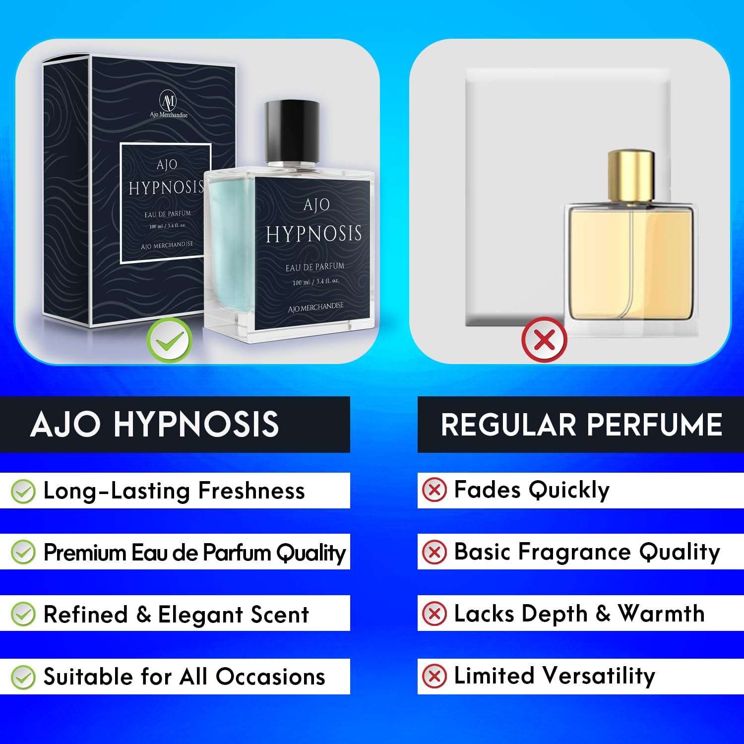 AJO Hypnosis Pheromone Infused Cologne for Men, Eau de Parfum 3.4 fl oz | Men's Pheromone Cologne to Attract women, Long Lasting Cologne for Men, Citrus Floral Musk Fragrance with Amber & Vanilla