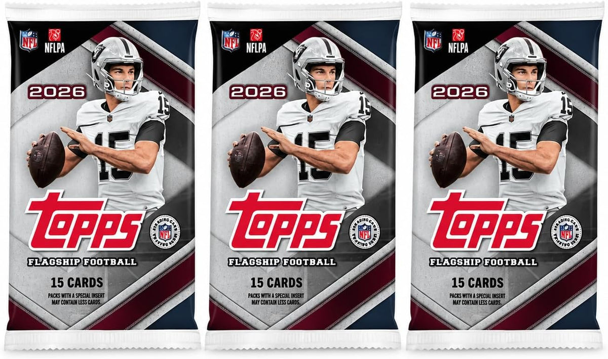 2026 Topps Flagship Football Trading Card Bundle, 3 Factory Sealed Packs, 45 Cards Total, NFL Football Cards for Collectors