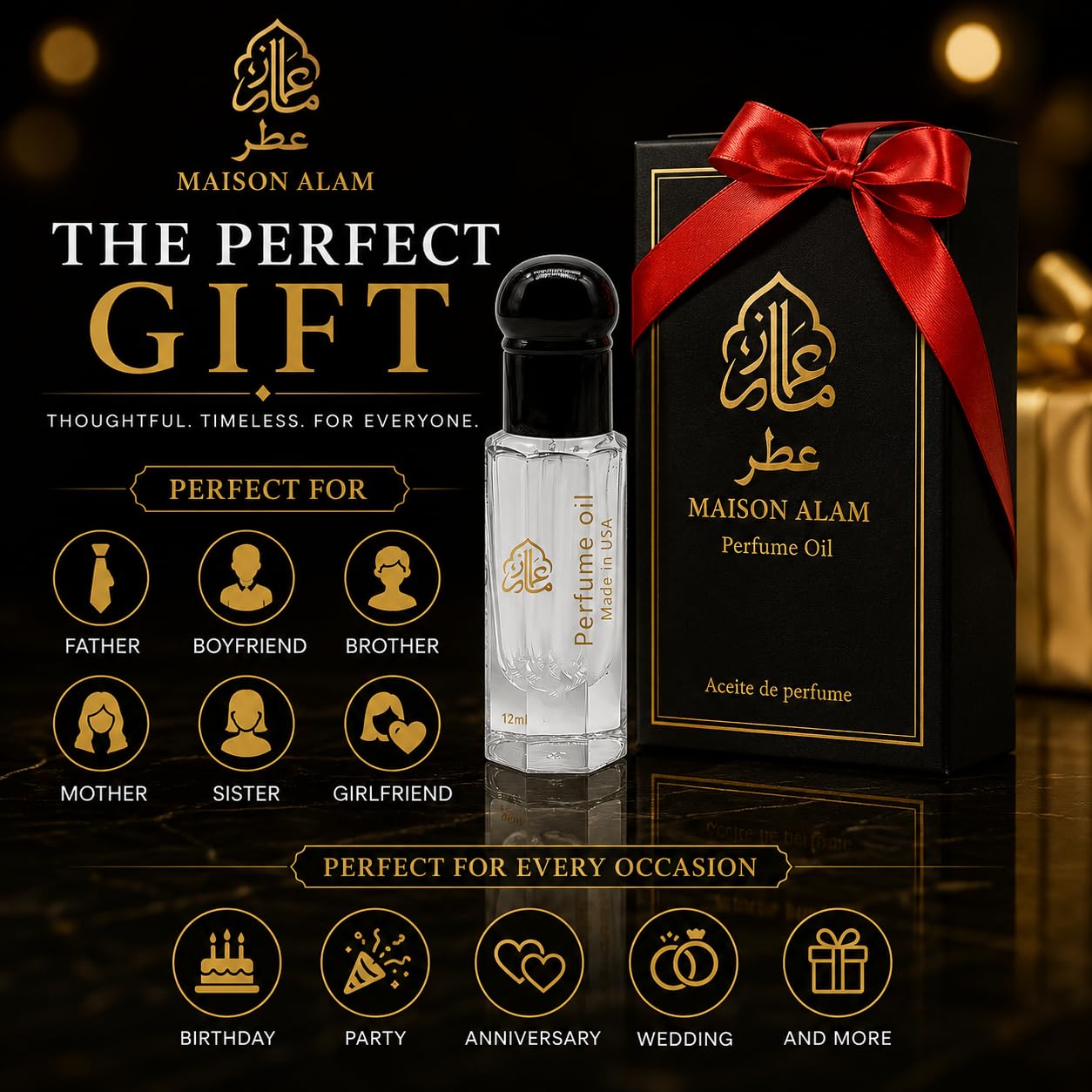 Maison Alam White Musk Attar Oil, Arabic Perfume Oil for Men and Women 12ml | Alcohol Free Long Lasting Roll On Perfume Oil with Vanilla Musk, Jasmine, Amber & Vetiver, Dubai Sourced Eau De Perfume Oil