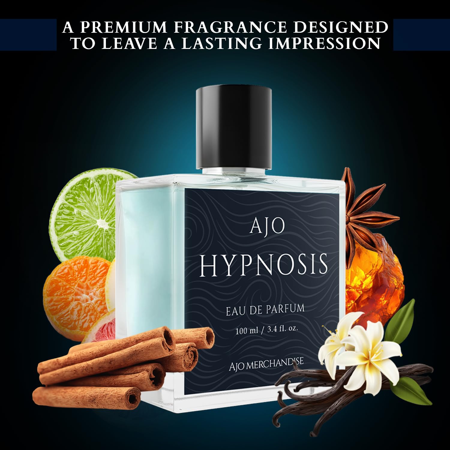 AJO Hypnosis Pheromone Infused Cologne for Men, Eau de Parfum 3.4 fl oz | Men's Pheromone Cologne to Attract women, Long Lasting Cologne for Men, Citrus Floral Musk Fragrance with Amber & Vanilla
