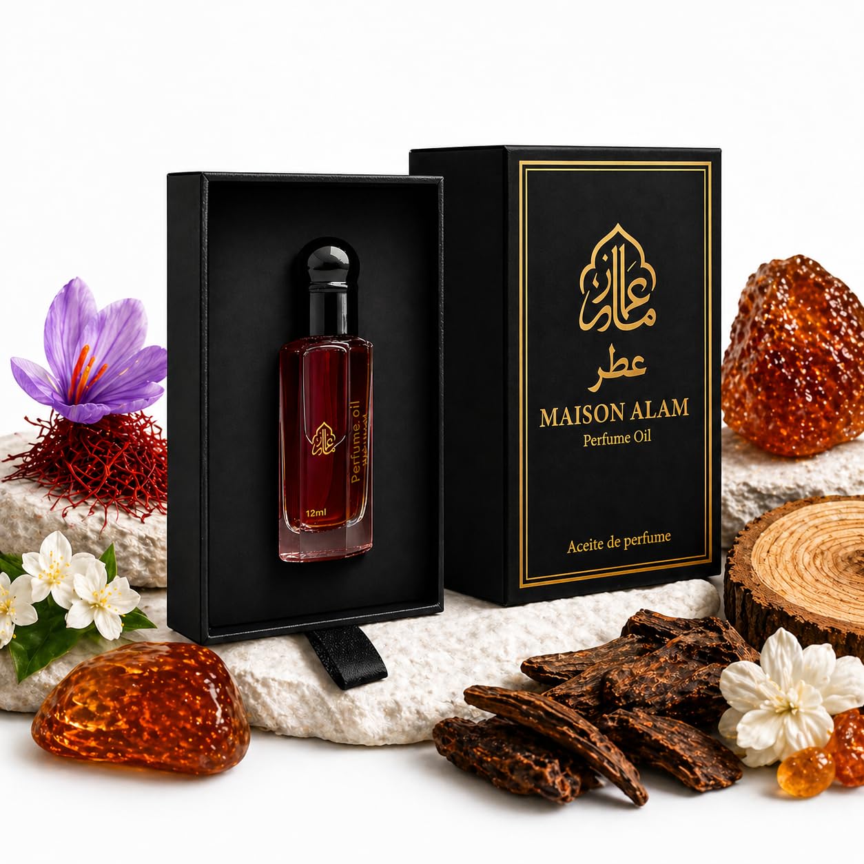Maison Alam Intense Amber Roll On Perfume Oil for Men & Women 12ml(0.40 oz) | Alcohol-Free Travel Body Oil, Long Lasting Fragrance Inspired by Baccarat Rouge 540, Saffron Jasmine Amber Woody Notes