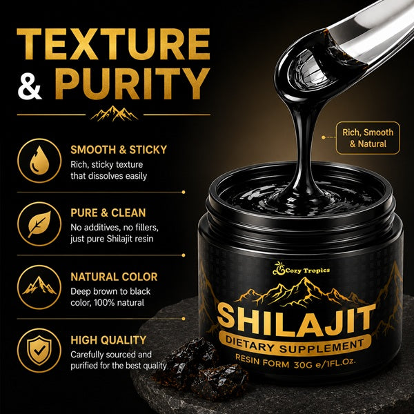 Cozy Tropics Pure Himalayan Shilajit Resin 30g, Gold Grade Natural Mineral Resin with Fulvic Acid & 85+ Trace Minerals, Easy Mix Daily Routine for Men & Women, Comes with a Spoon