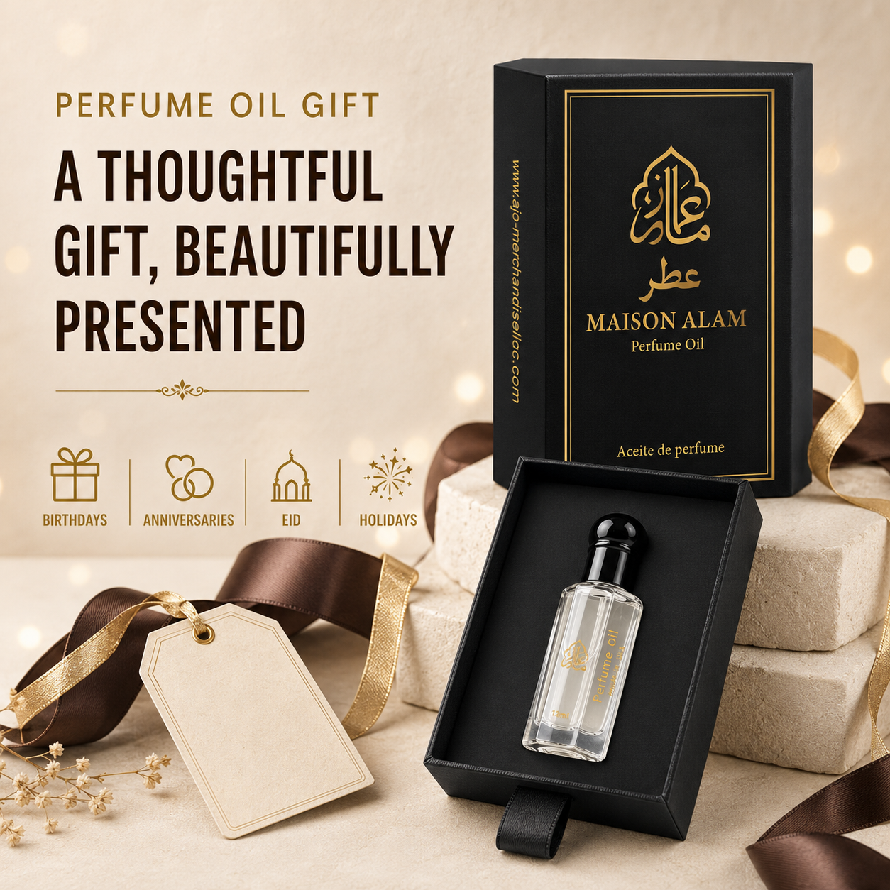 Maison Alam Choco Musk Roll On Perfume Oil, Arabic Perfume Oil, 12ml | Alcohol-Free Perfume Oils for Women and Men with Warm Spicy, Amber, Vanilla, Chocolate, Cocoa & Soft Musk, Travel Body Oil