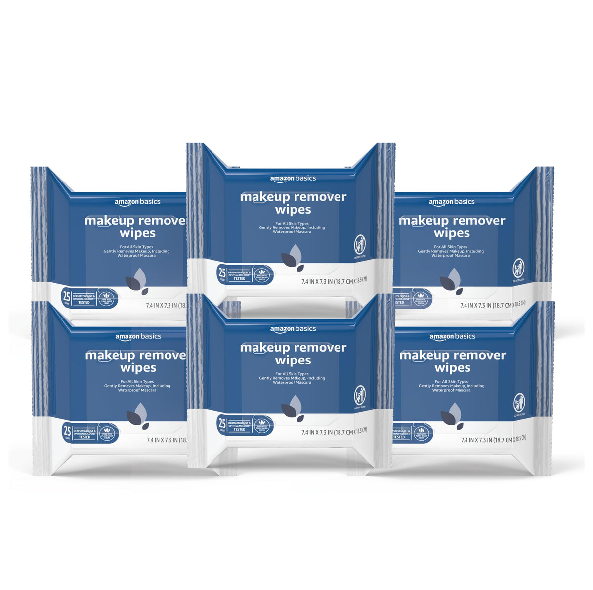 Amazon Basics Makeup Remover Wipes, Fragrance-Free, Alcohol-Free, Gentle Cleansing, Dermatologist Tested, Removes Waterproof Mascara, Resealable, 25 Count, 1-Pack