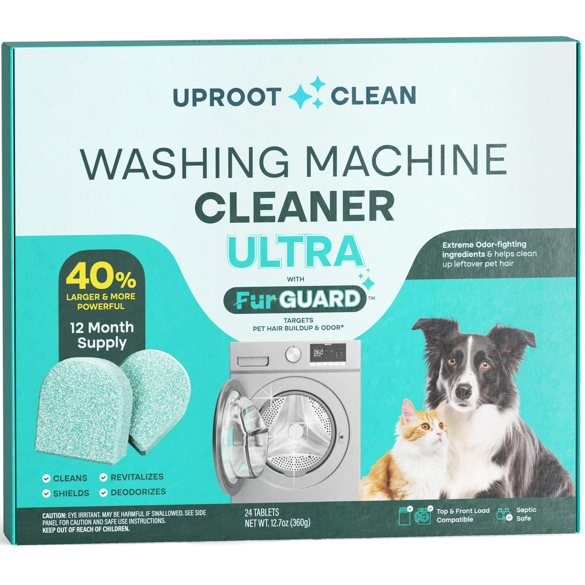 Uproot Clean Washing Machine Cleaning Tablets for Pet Owners, 24 Pack