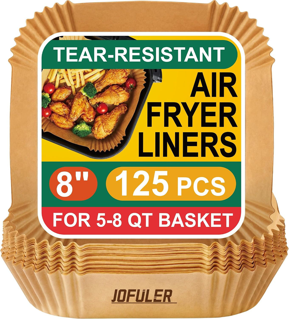 Disposable Air Fryer Liners 8 In, 125 Pcs, Square Liners for 5-8 QT